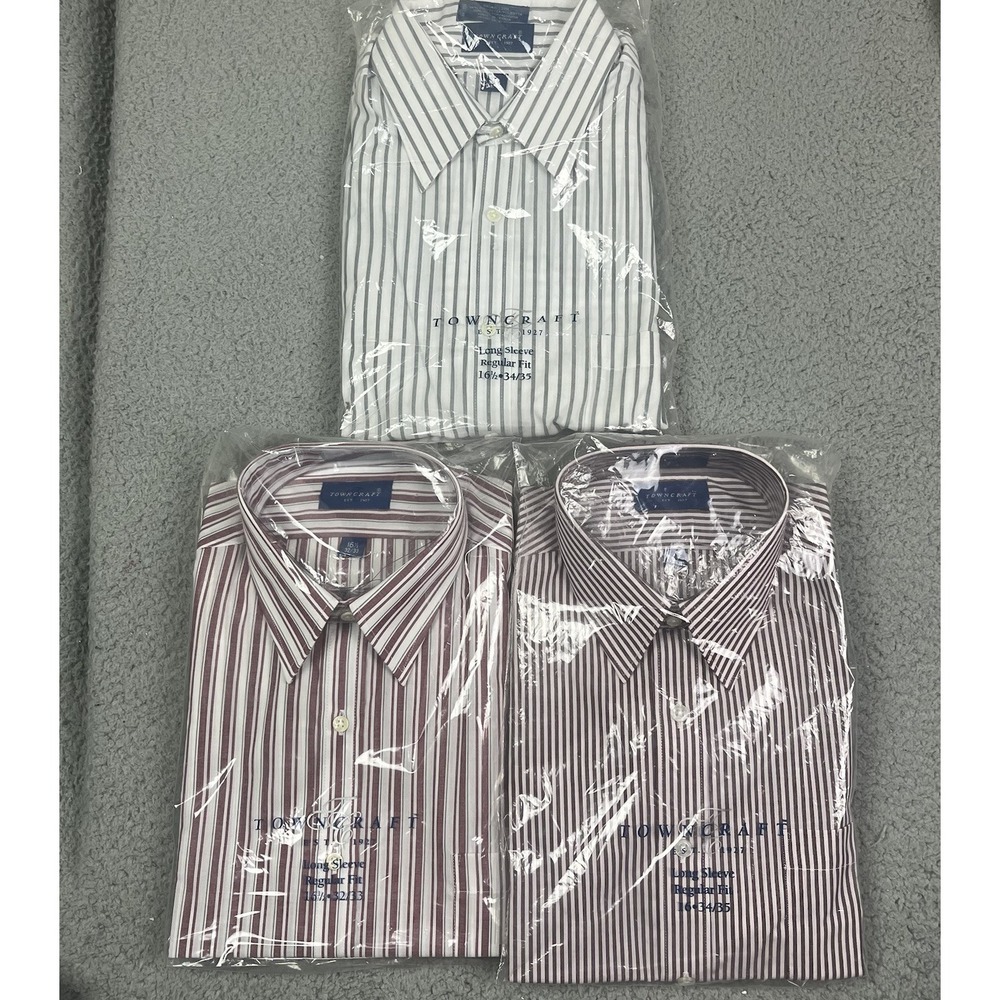 3 Vintage Towncraft Shirt Men Lot‎ Stripe Button Long Sleeve Casual 16 & 16 1/2
